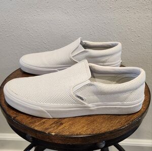 Vans Men's White Perf Leather Slip-Ons